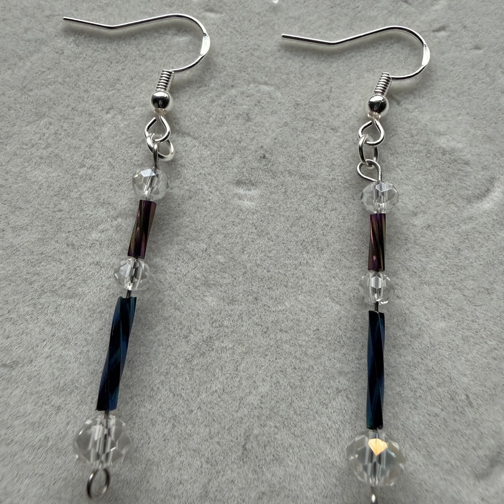 Elegant 925 Silver Hook Monochromatic Beaded Dangle Earrings Style# 035